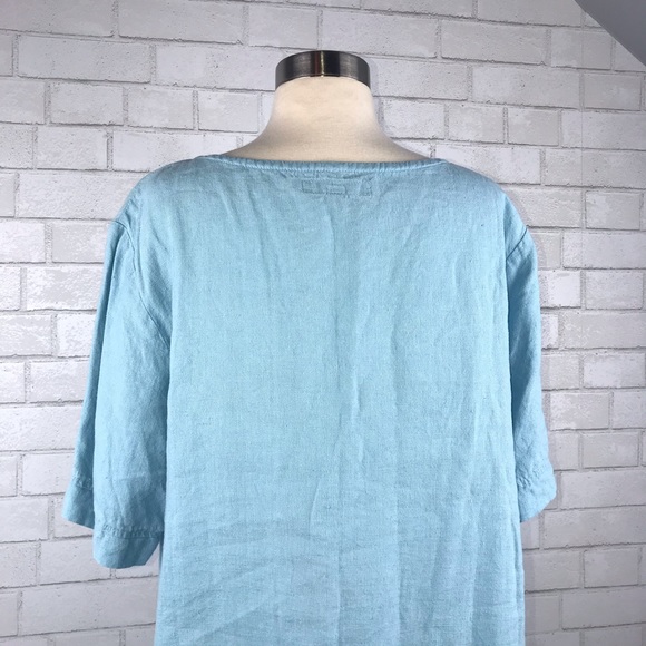 FLAX Blue Linen Round Neck Top Large S1705 - Picture 6 of 7